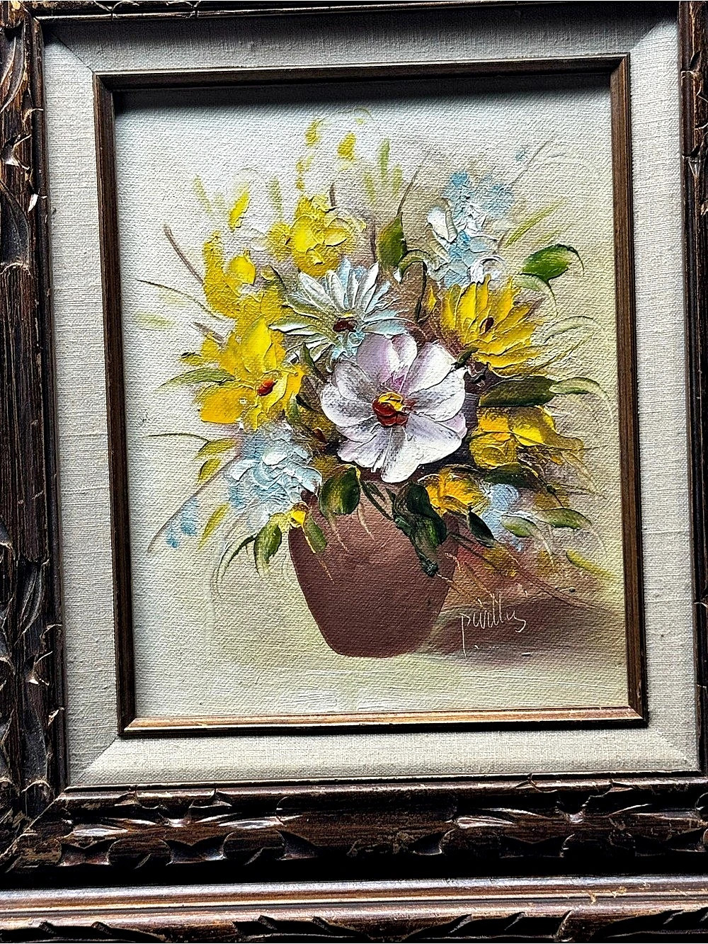 Vintage Original Oil Painting โ Floral Still Life, Ornate Frame